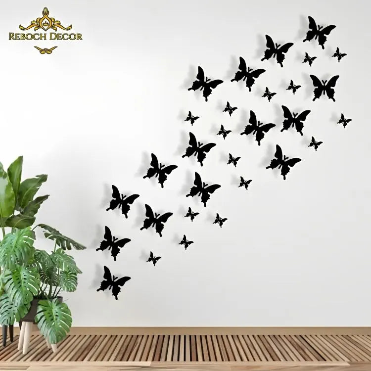 Reboch Mall Pack of 30 Wooden Butterflies | 3D Butterfly Wooden Wall Decoration Items for Home, Bedrooms Inspire Kids and Look Decent